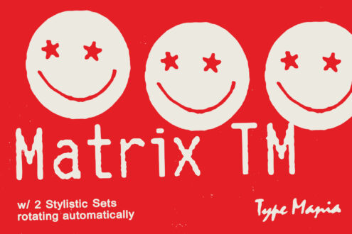 Matrix typeface with three smiley faces rotating between stylistic sets