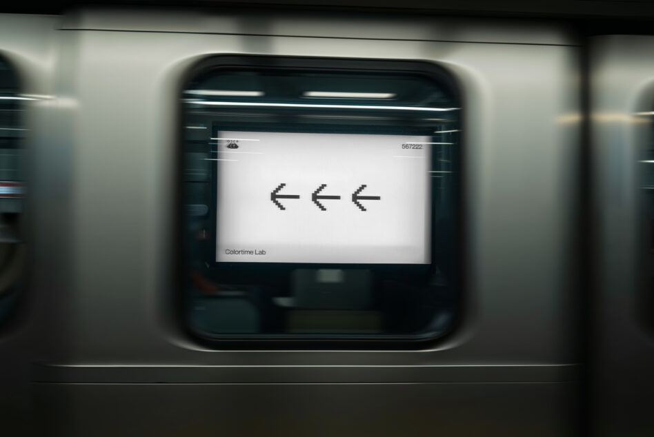 Retro monitor displaying three left arrow icons on white screen