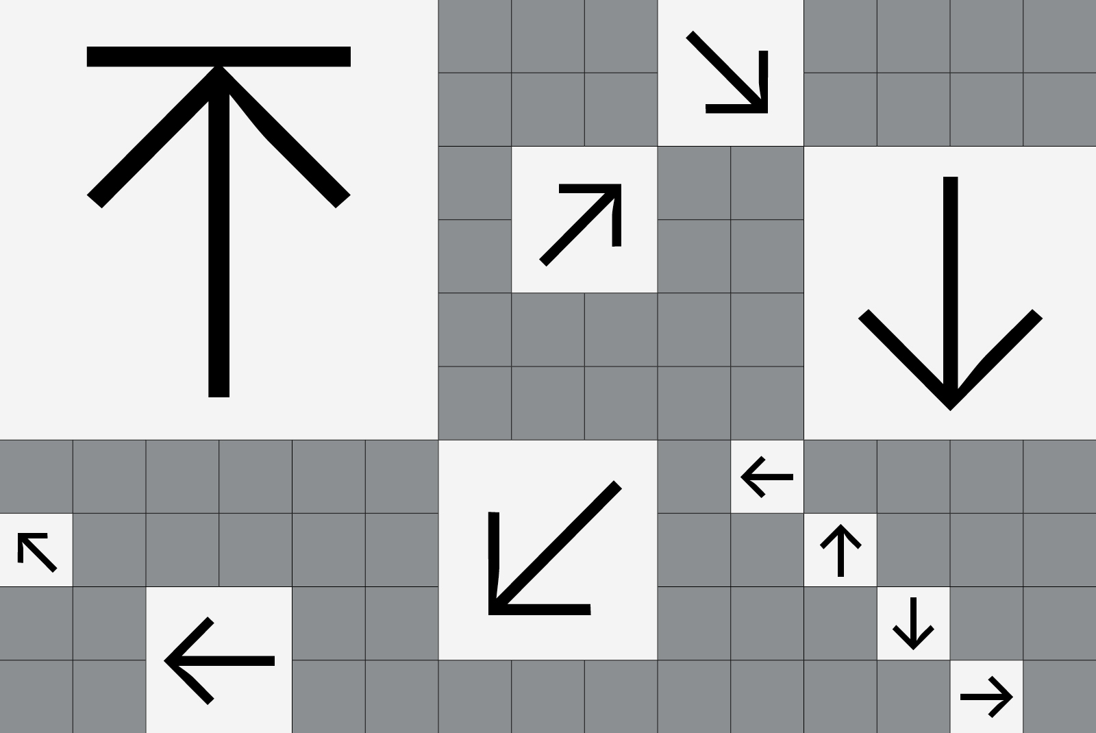 Arrow icons in various directions on a grid layout. Perfect for graphic design templates, UI elements, and digital assets. Modern and minimal style.