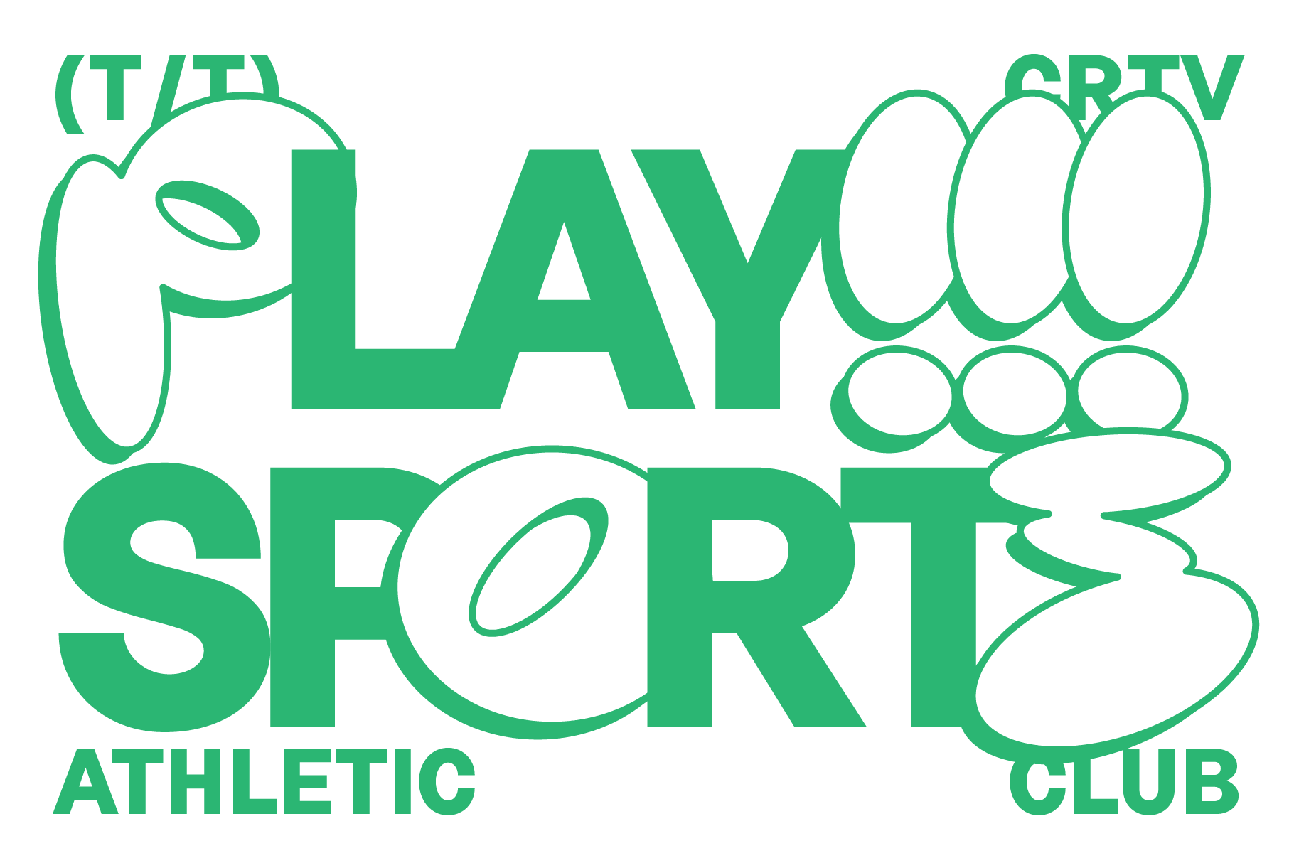 Bold green text artwork with playful geometric shapes reads Play Sports Athletic Club. Ideal digital asset for graphic designers seeking creative typography.