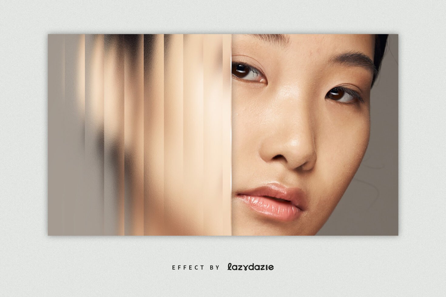 Digital mockup featuring distorted fragmented portrait with smooth gradient texture ideal for creative design inspirations and visual effects resources.