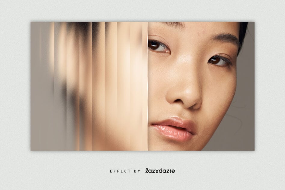 Digital mockup featuring distorted fragmented portrait with smooth gradient texture ideal for creative design inspirations and visual effects resources.