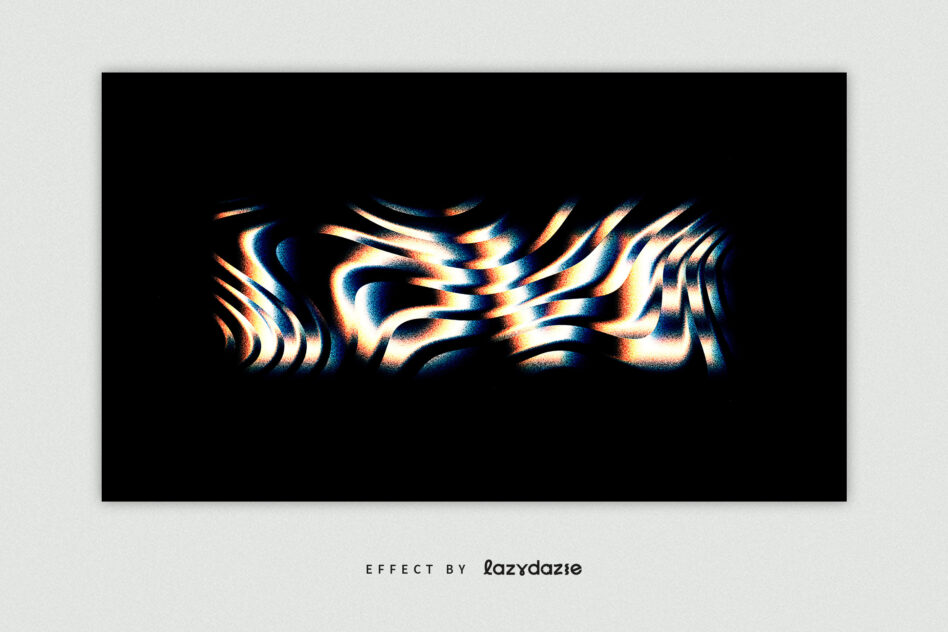 Warped striped typography with chromatic shift, warm cool tones