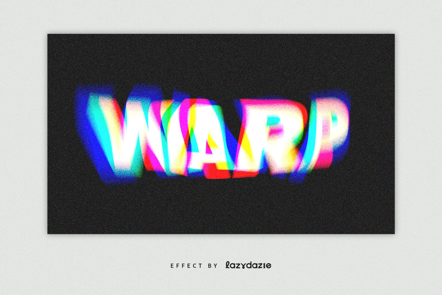Vibrant rainbow chromatic aberration text effect with WARP word displayed