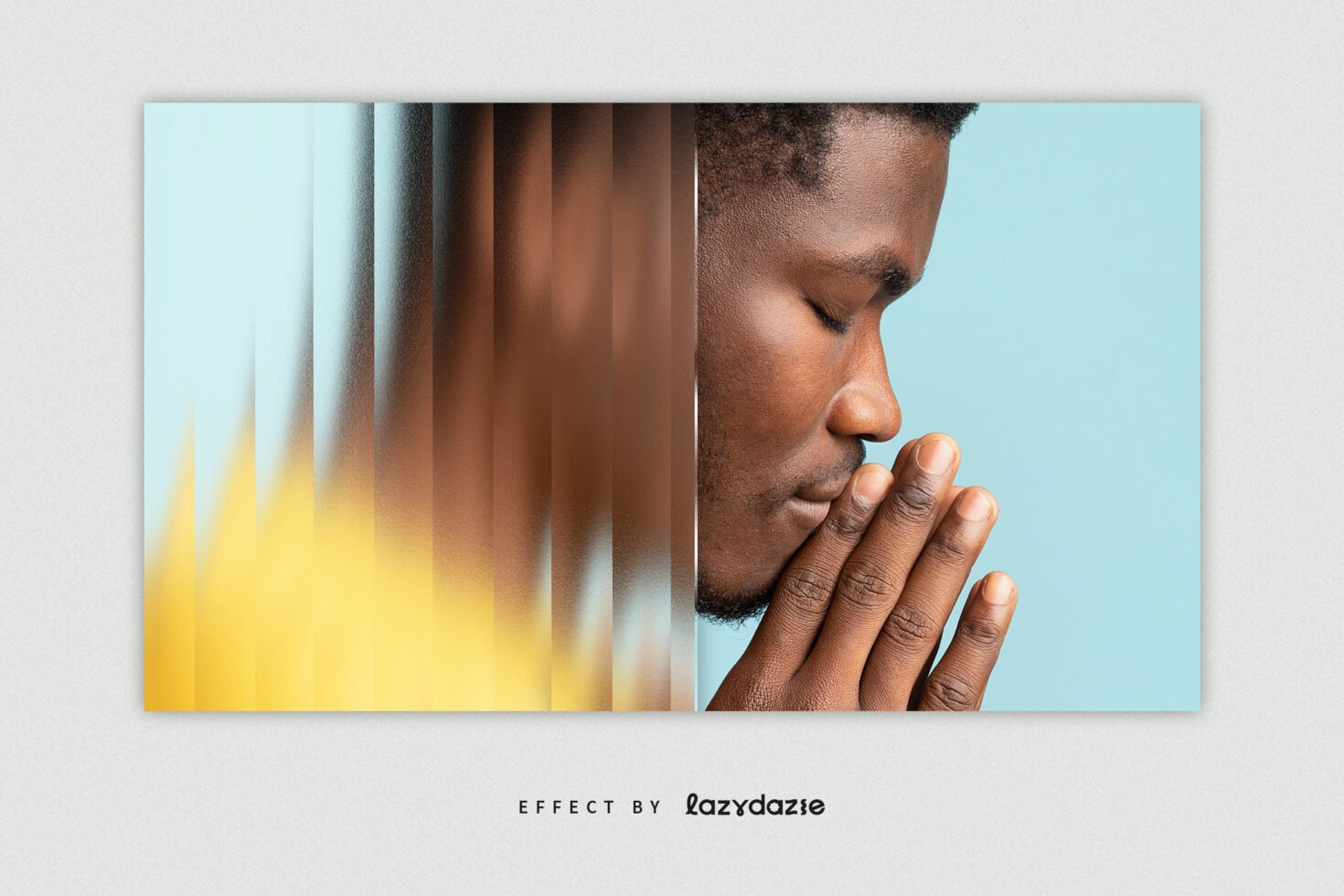 Dual effect template showing a man with hands clasped, partly abstracted with blur effect. Ideal for designers seeking unique visual edits and templates.