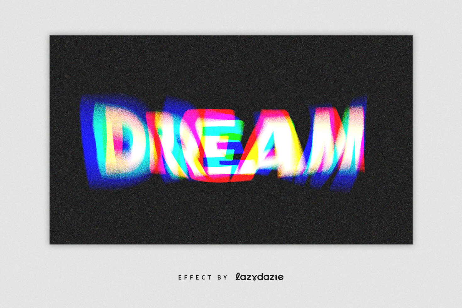Dream text in vibrant neon rainbow glow with blue outer halo on dark grainy surface