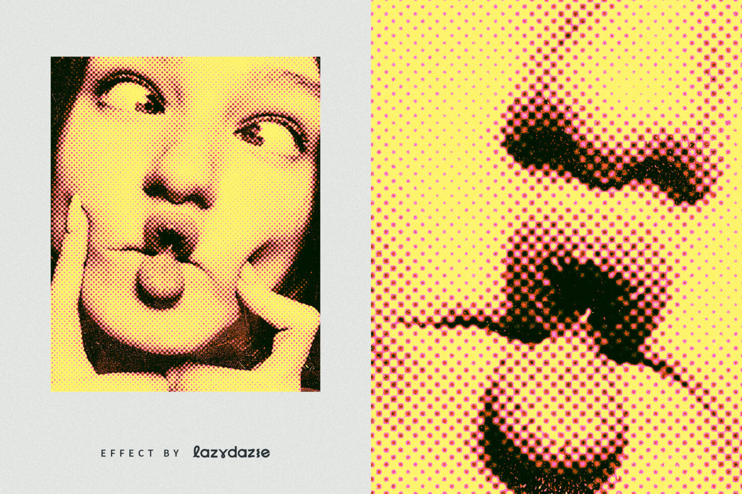 Pop art inspired graphic template featuring a stylized portrait with halftone effect. Perfect for designers seeking retro comic book aesthetics.