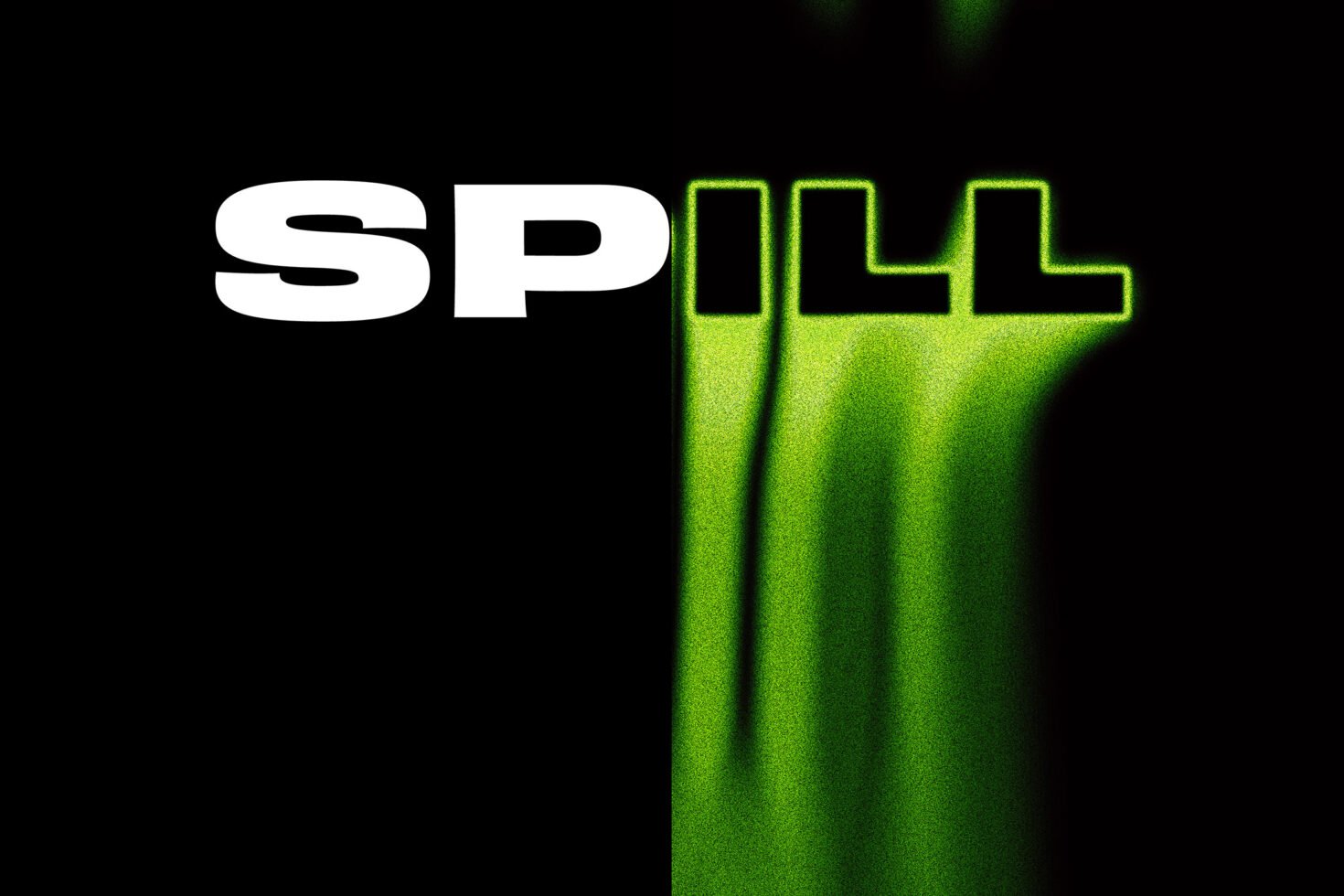 Bold SPILL text design with contrasting black and green gradients, suitable for graphics, templates, and visual presentations in digital design projects.