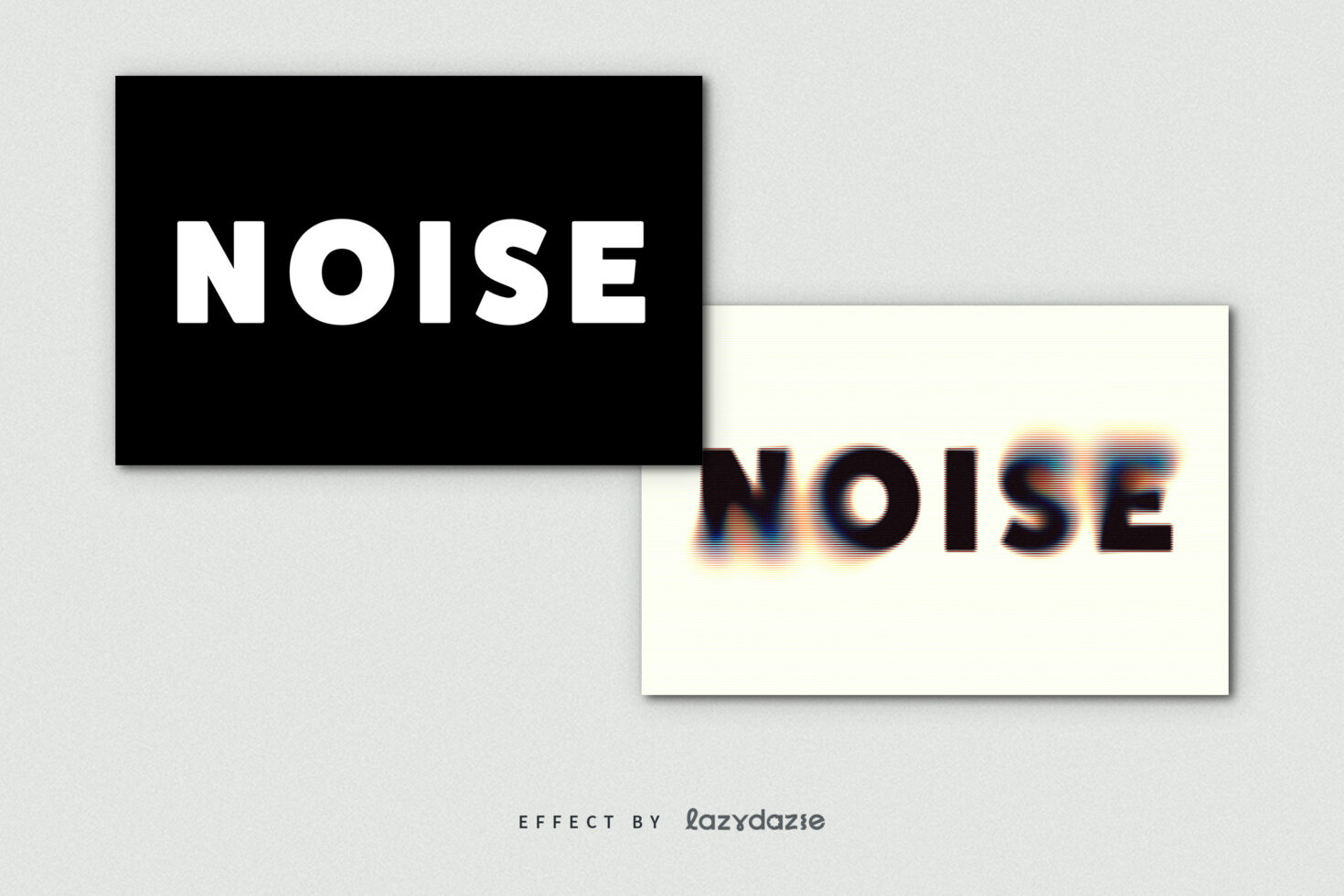Text effect showing the word noise with a sharp version on black and a blurred version on white. Ideal for graphic designers. Typography design asset.
