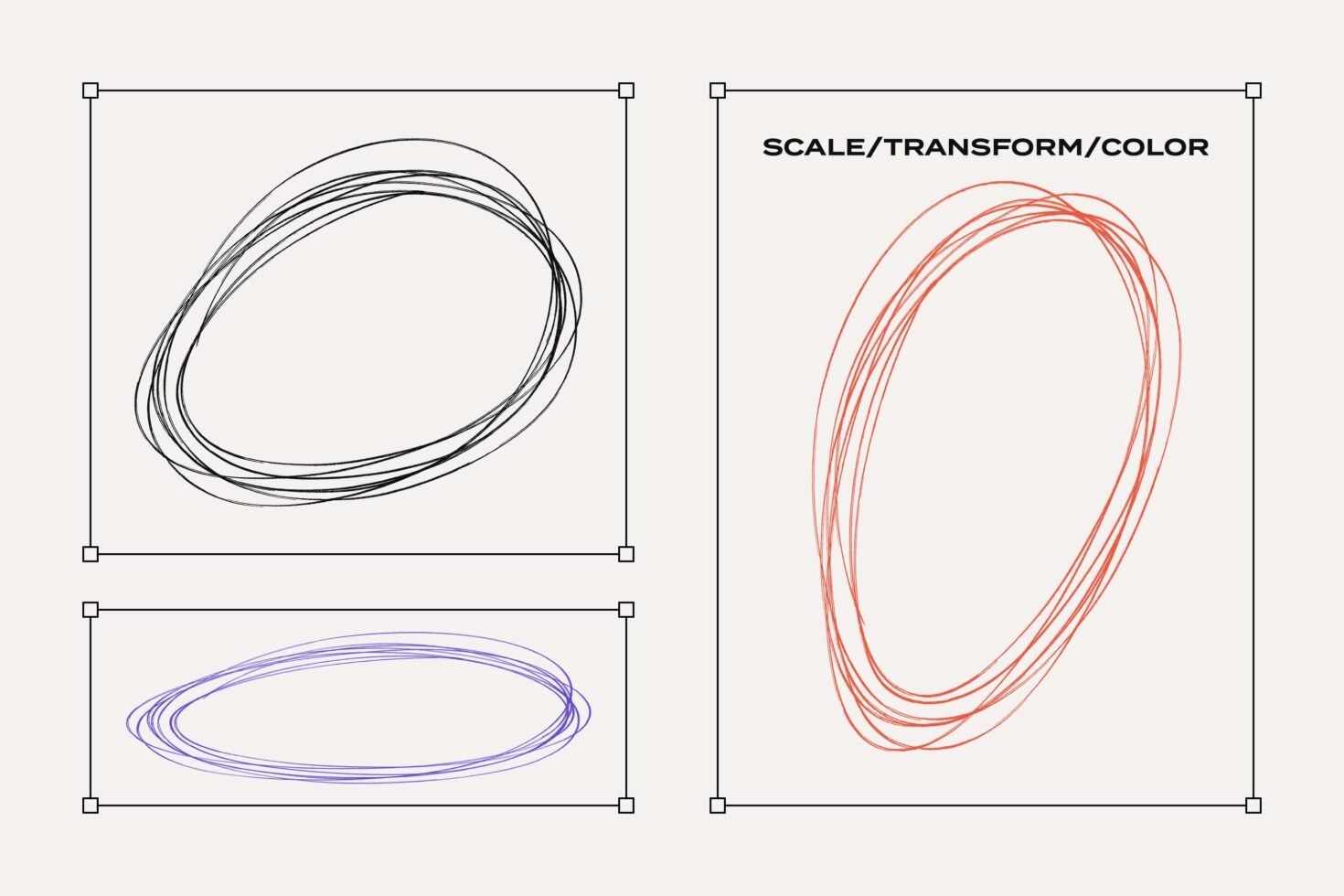Abstract circle graphics in black, red, purple. Editable for scale and transform. Ideal for digital templates, graphic design projects, mockups.