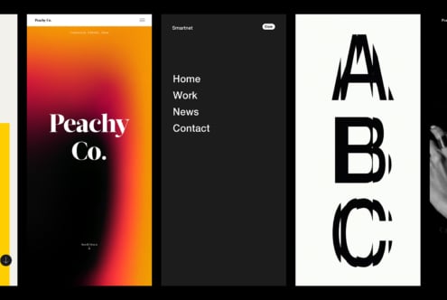 Website templates showcasing vibrant gradients, minimalist navigation menu, and bold distorted typography perfect for designers seeking modern assets.