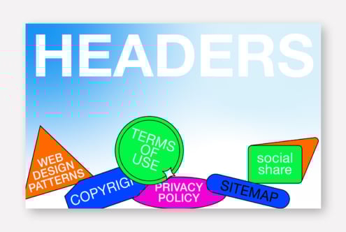 Colorful web header design template with words like privacy policy, sitemap, terms of use. Ideal for website interface mockups and graphic design projects.