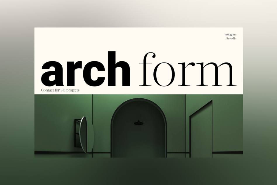 Arch form contact for 3D projects with arched doorway in green architectural render