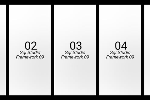 Minimalist vertical panels displaying SQL Studio Framework 09 in modern typography suitable for digital design assets templates and graphics resources.