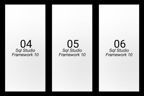 Three vertical panels display numbers 04 05 06, labeled Sql Studio Framework 10. Ideal for designers in mockups, digital templates, and graphics.