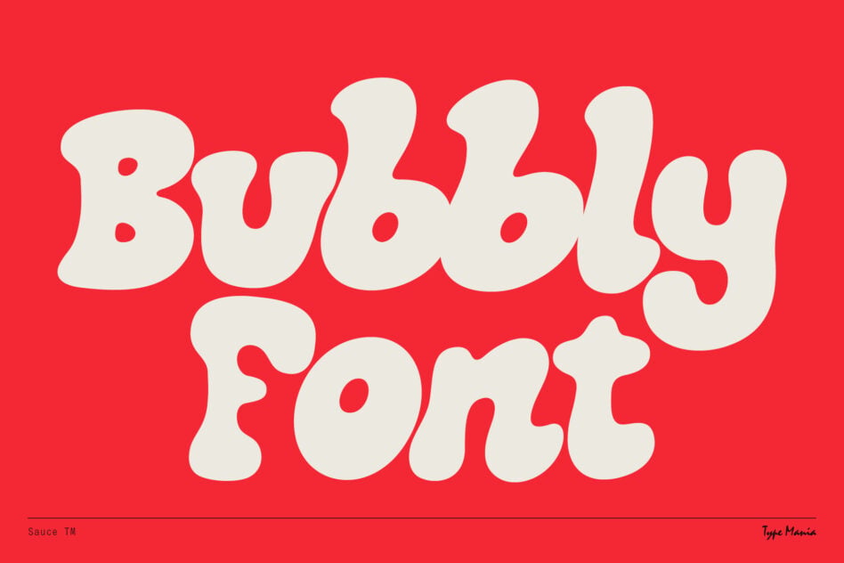 Bubbly Font cream letters on bright red backdrop