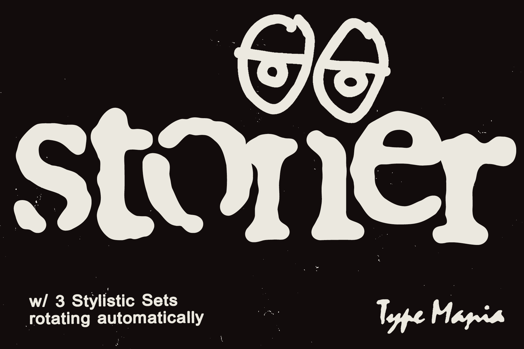 Abstract font design featuring the word storier with unique stylistic sets. Ideal for graphic designers seeking creative typography assets and templates.