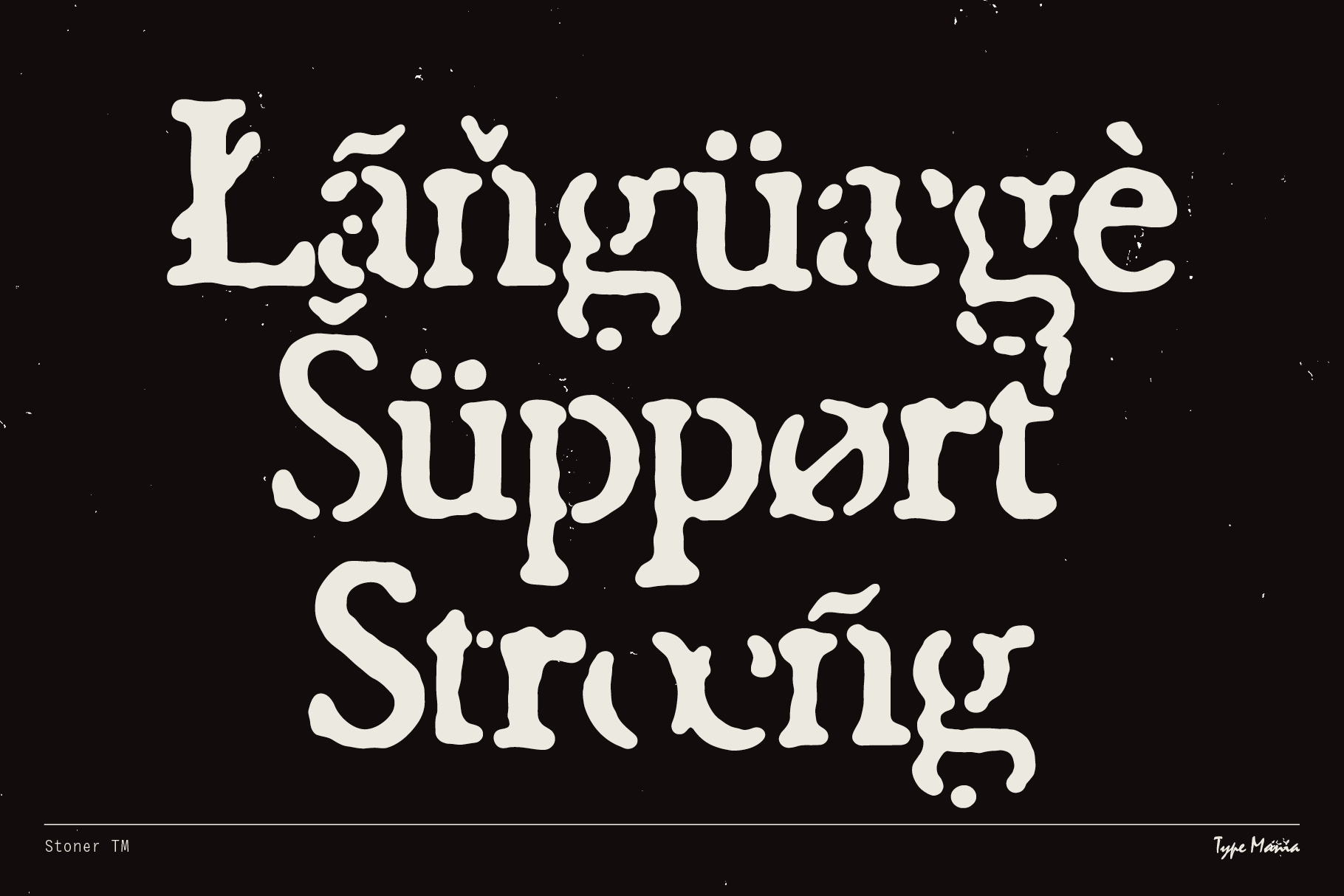 Bold typographic poster displaying the words Language Support Strong with unique serif font and special characters suitable for graphic design templates.