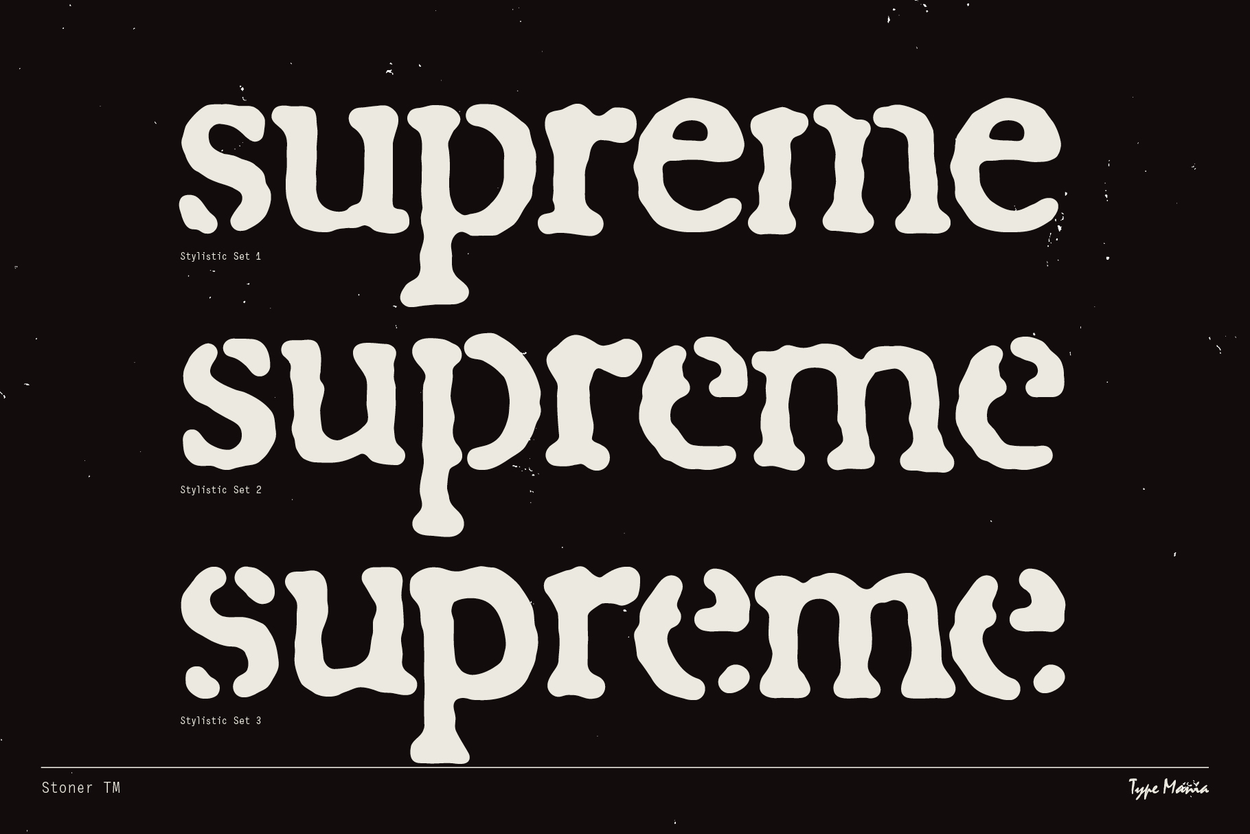 Retro groovy font display featuring the word supreme in three stylistic sets. Ideal for designers seeking unique typography graphics and creative templates.