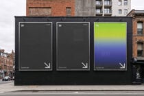 Street poster mockup showing lime to blue gradient transition across three panels with arrows