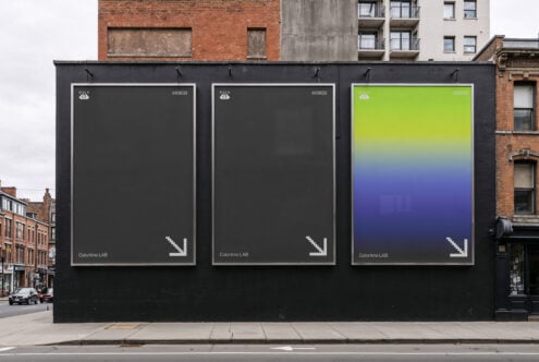 Urban billboard mockup on a brick building featuring three large blank posters; perfect for advertising, promotional design, and street marketing visuals.