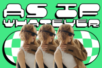 Bold bubble font with repeated female model wearing sunglasses on checkerboard