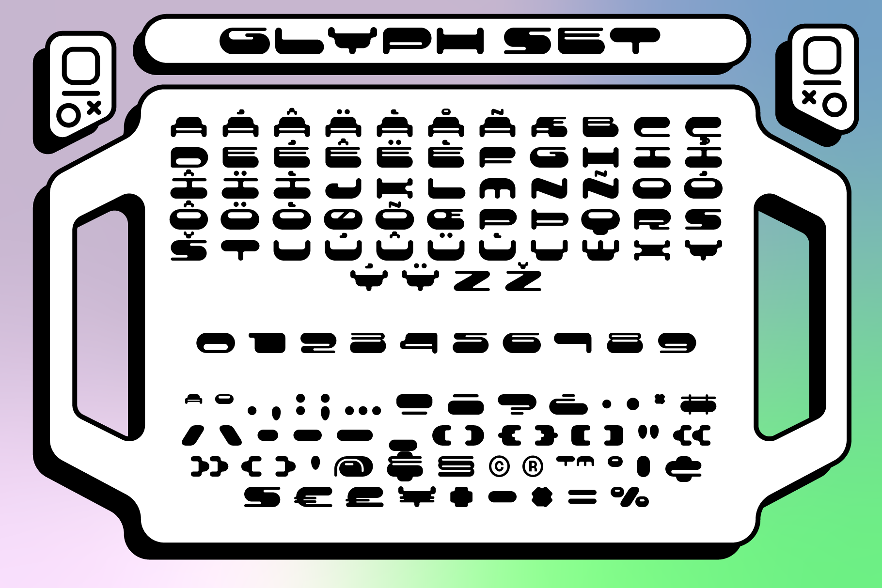 Unique futuristic font glyph set with letters numbers symbols in bold sci-fi style ideal for graphic designers seeking creative typography assets