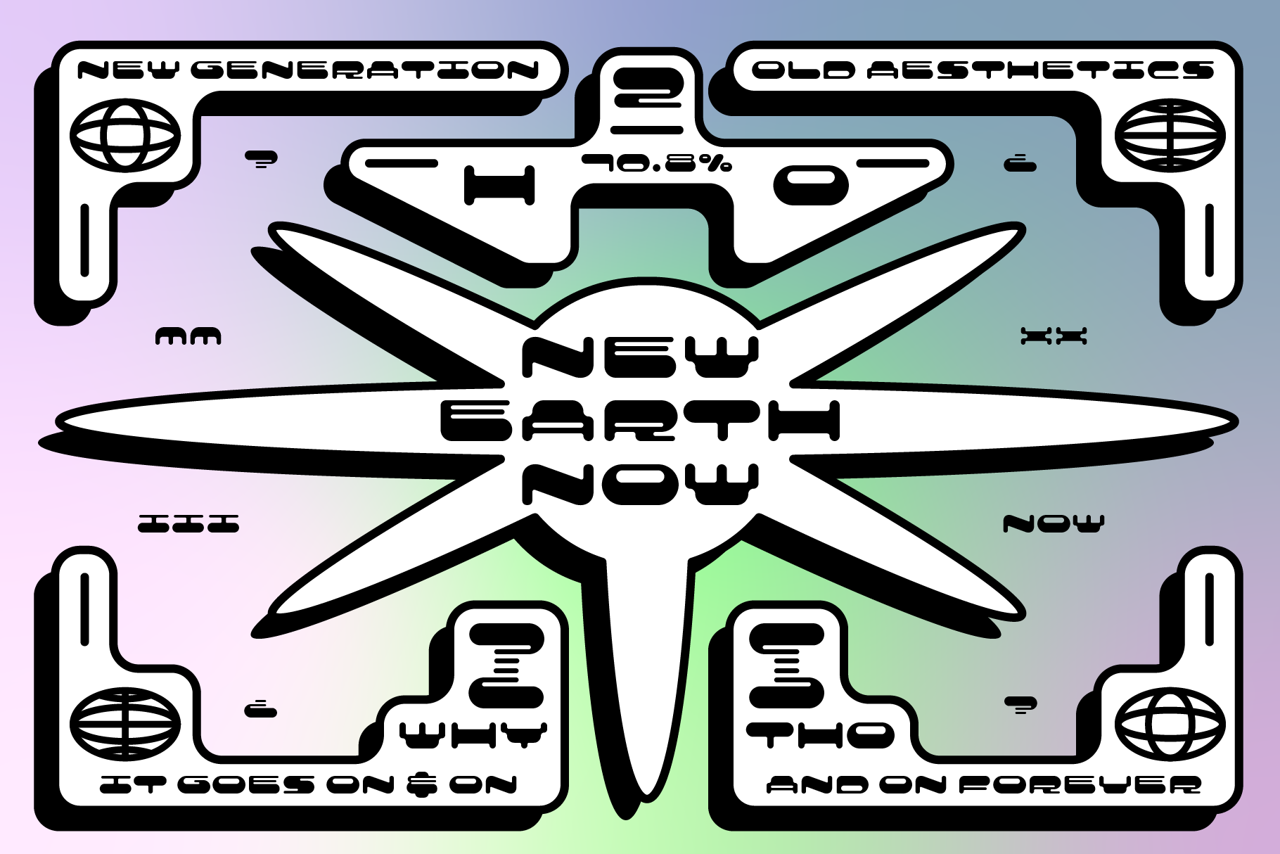 Futuristic graphic template with bold typography and abstract shapes New Earth Now theme pastel gradient background for design projects mockups.