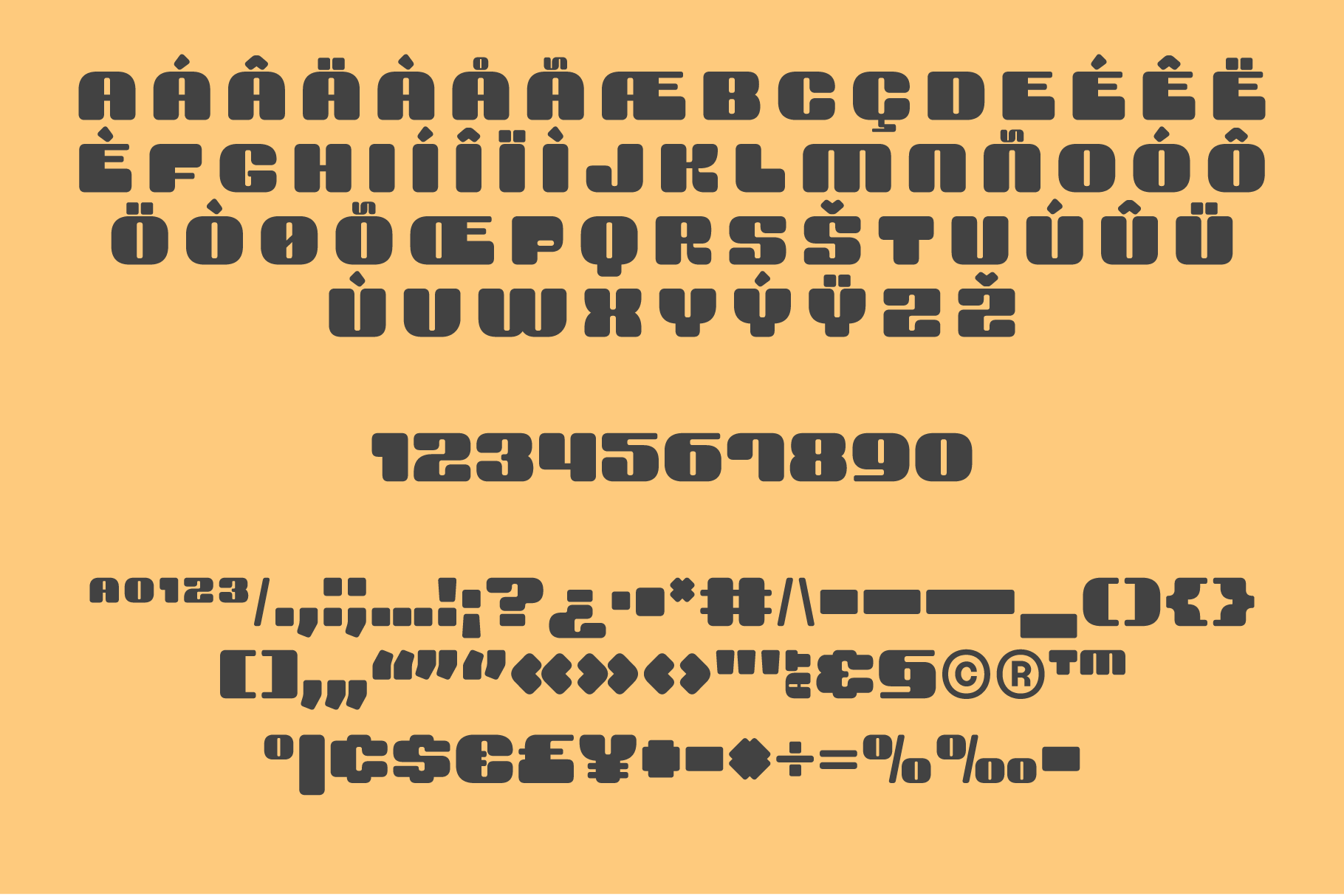 Bold condensed font with accents and symbols on a tan background ideal for design projects graphic design typography branding fonts and templates.