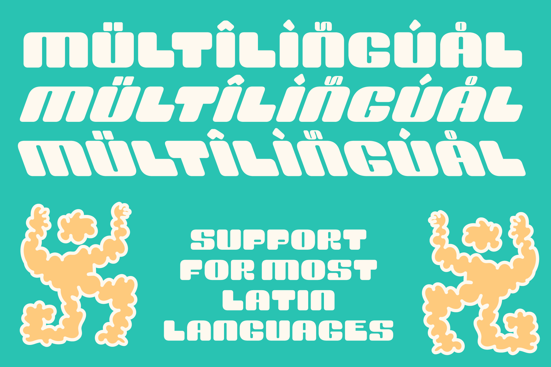 Playful font design with multilingual support, ideal for graphic designers seeking unique typography. Suitable for templates and graphic projects.