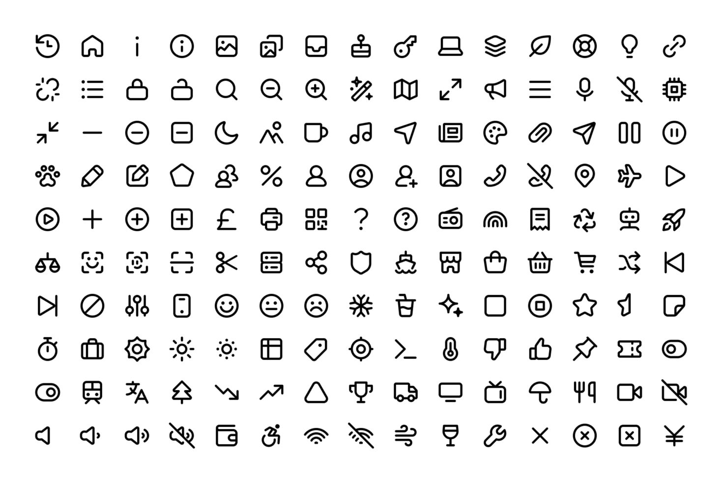 Minimal line icons set for UI UX designers featuring diverse symbols such as arrows, social media, and tools. Perfect for templates and mockups.