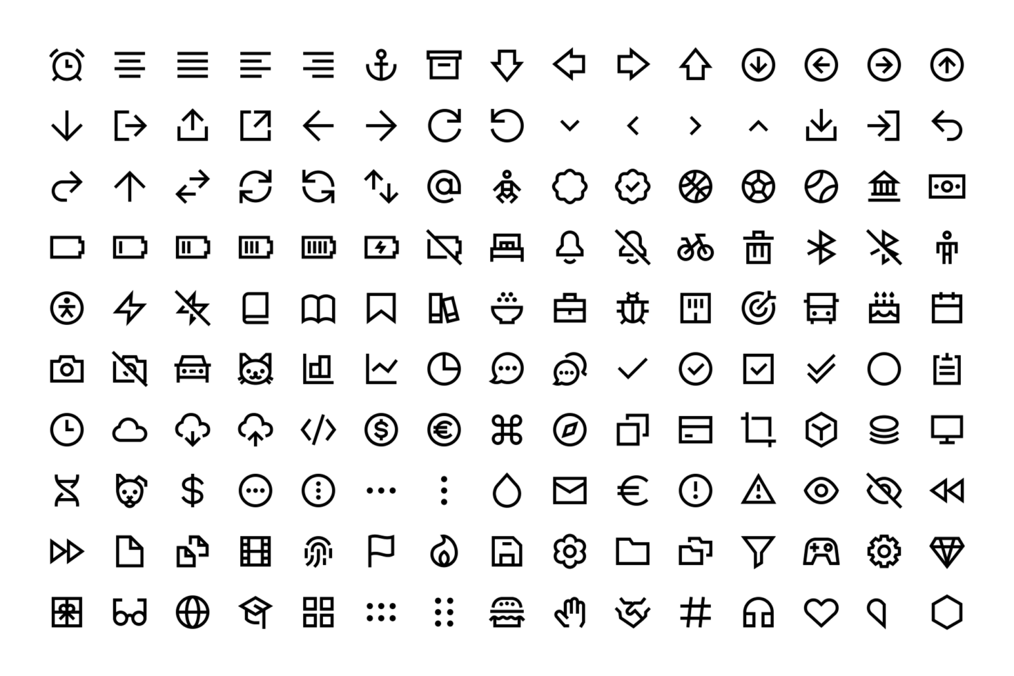 Collection of minimalist vector icons in black and white featuring arrows clocks and communication symbols ideal for digital design and UX projects.
