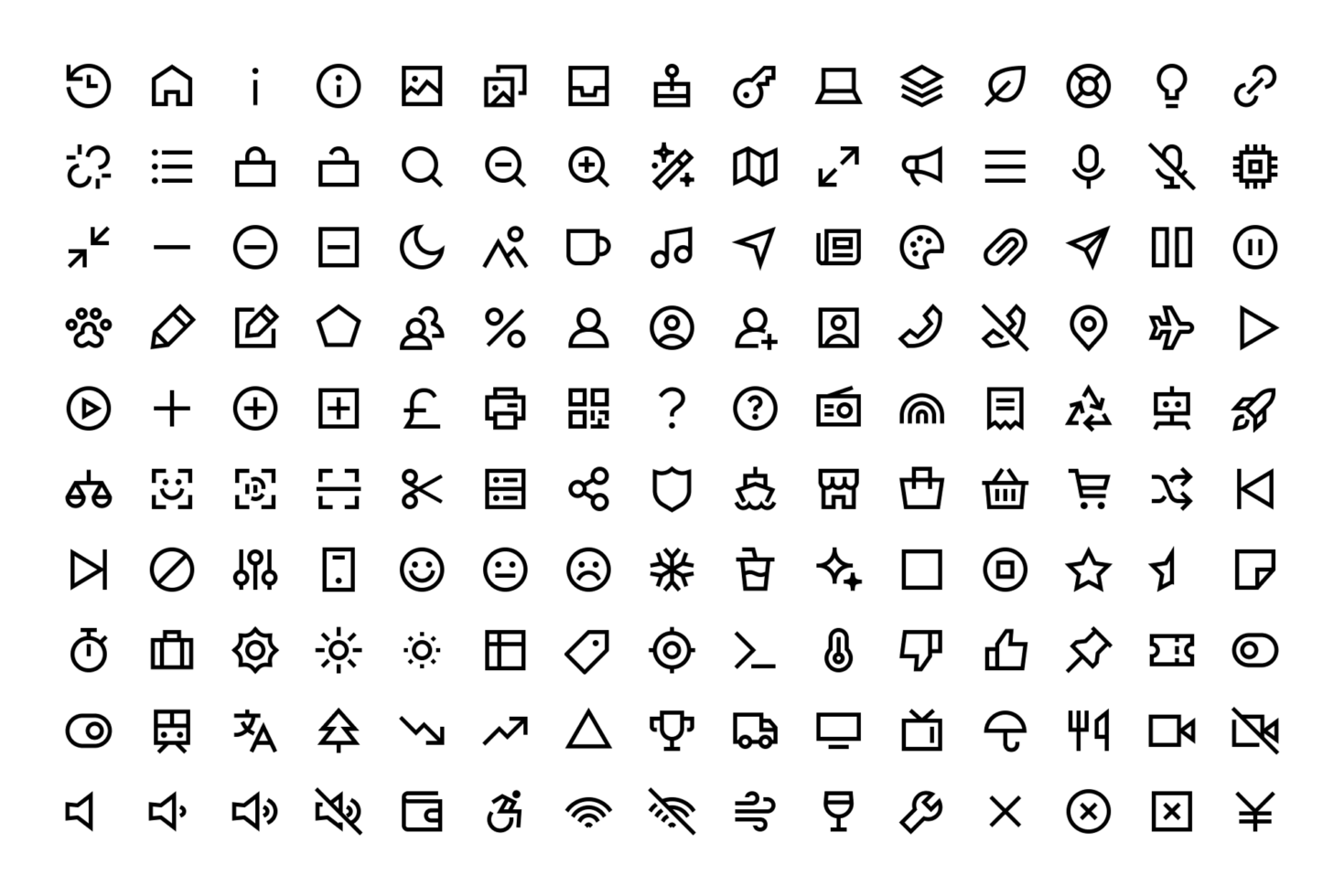 Set of 100 minimalist black and white icons for designers. Ideal for UI design mockups templates. Includes various symbols like tools shopping and media.