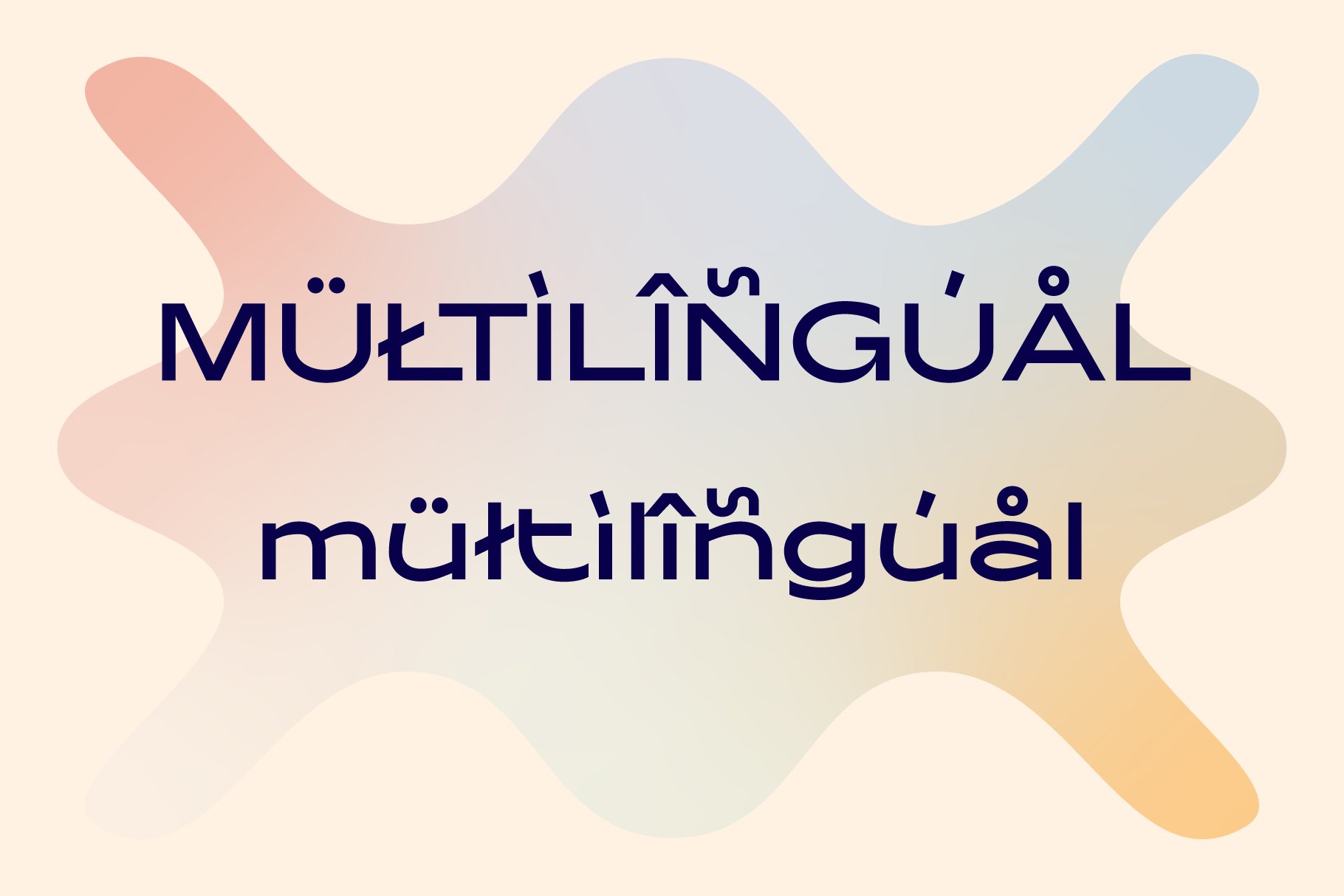 Multilingual font display with smooth gradient background, designed for graphic templates, suitable for designers seeking versatile typography assets.