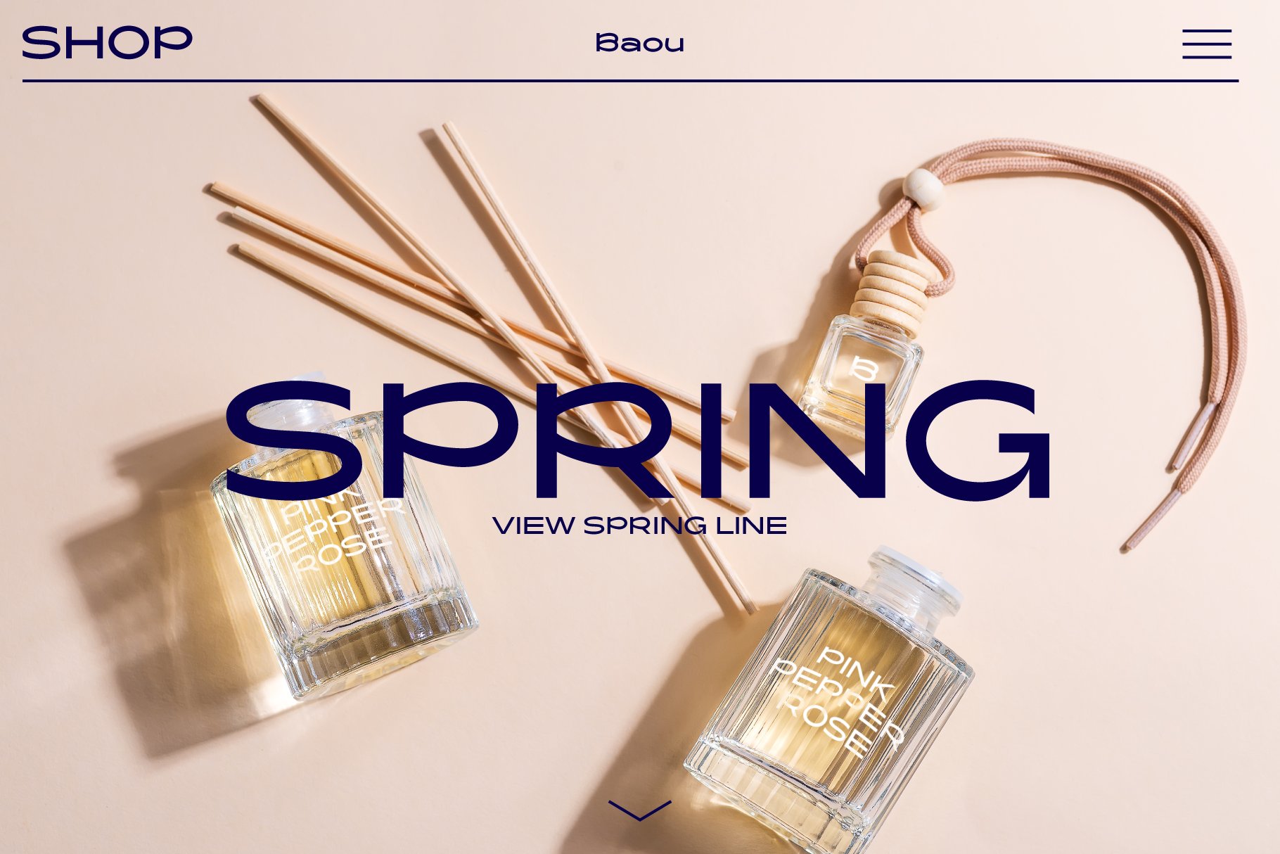 Perfume bottle mockup featuring Pink Pepper Rose fragrance for spring line. Elegant minimal design with sticks on beige background. Ideal for designers.