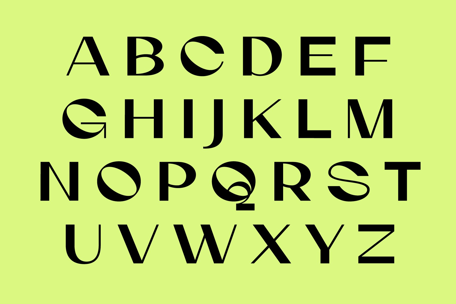 Bold modern sans-serif uppercase alphabet font displayed on a lime green background perfect for design projects typography posters and branding.