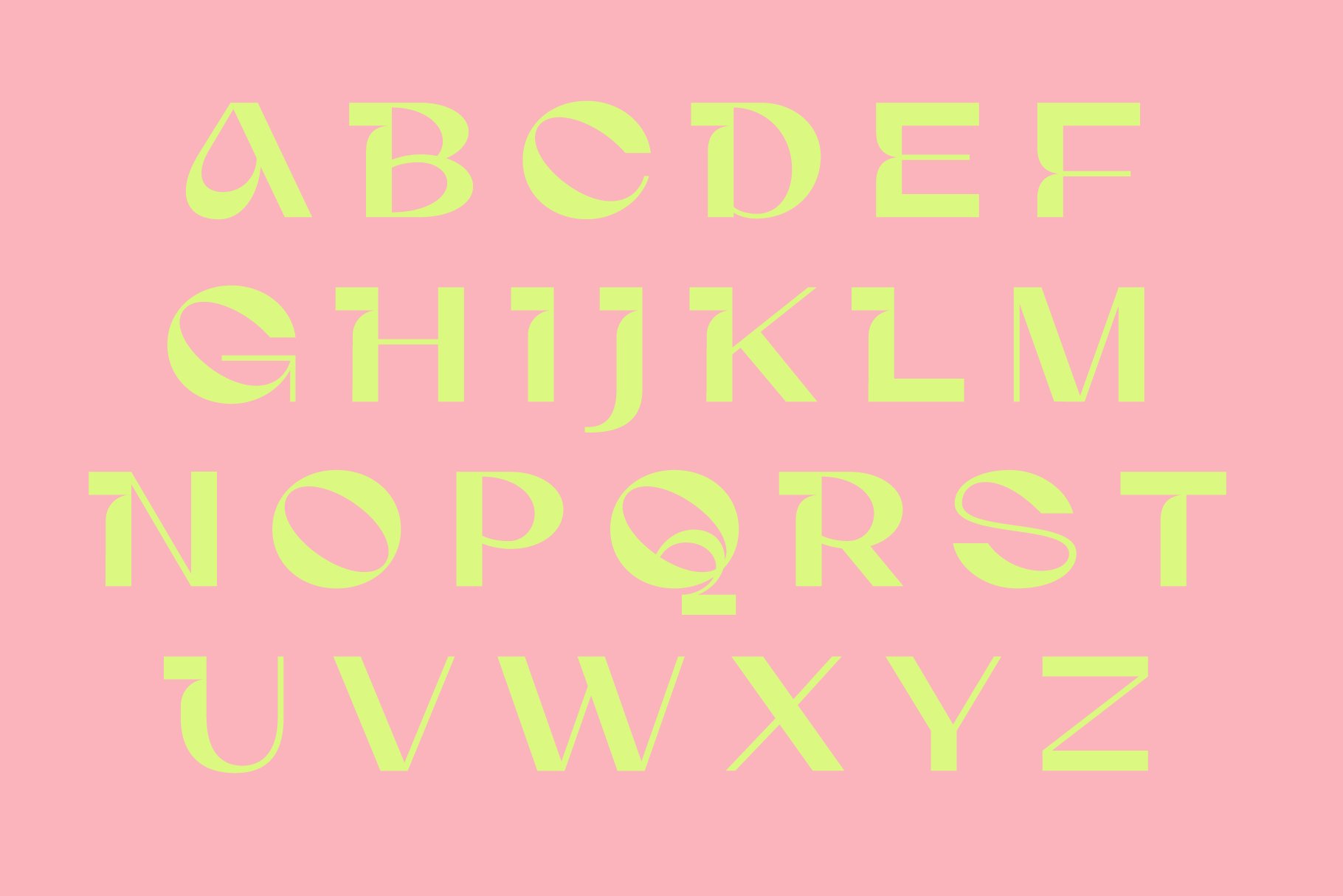 Elegant uppercase alphabet font in light green on pink background for design projects. Ideal for graphics typography templates digital assets SEO.