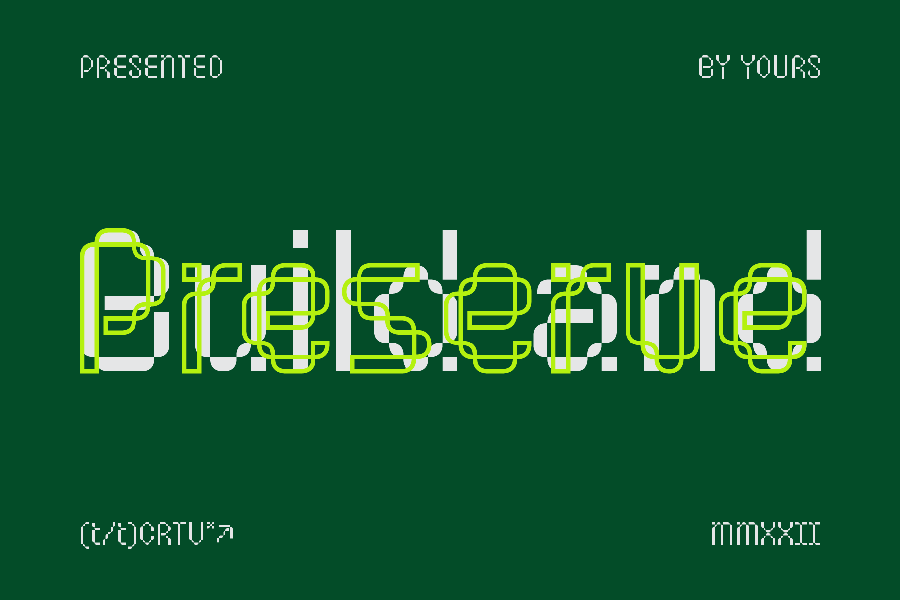 Bold typographic poster with layered neon text on dark green background suitable for graphic design templates or font mockups. Modern lettering design.