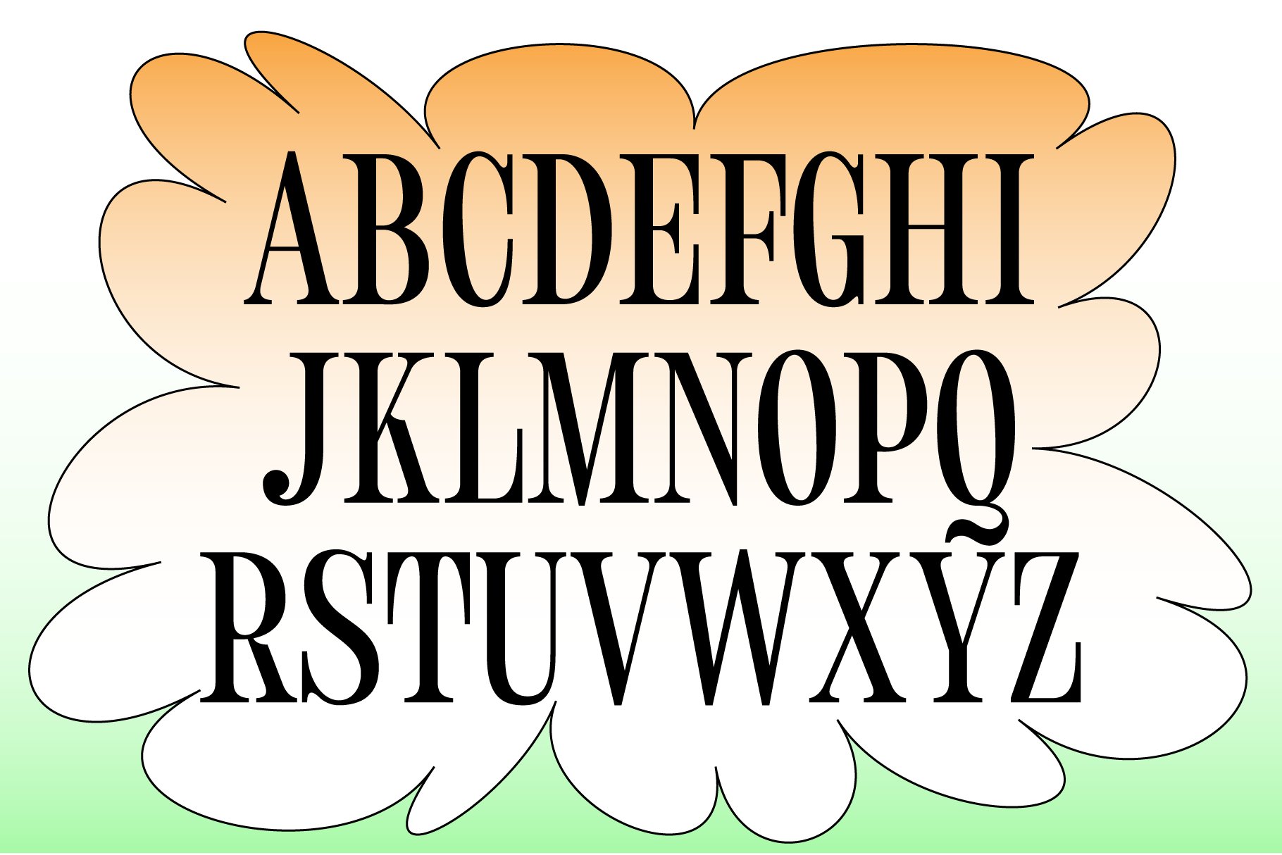 Bold serif font alphabet showcased in vibrant gradient floral background perfect for designers looking for unique typography digital assets.
