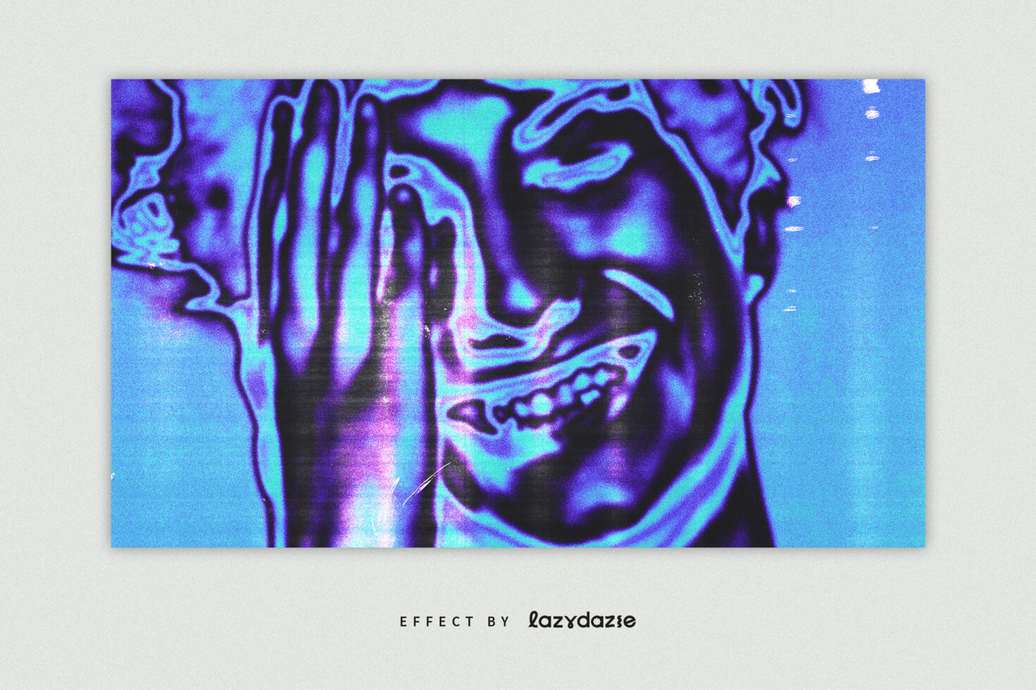Abstract digital artwork with a distorted face effect in vibrant blue and purple hues. Ideal for graphic designers seeking unique visual elements.