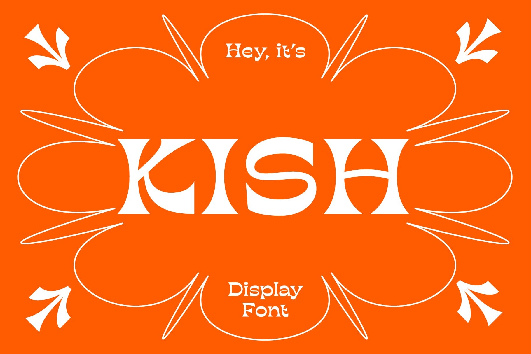 Large orange display font surrounded by sketch style decorative elements on solid background