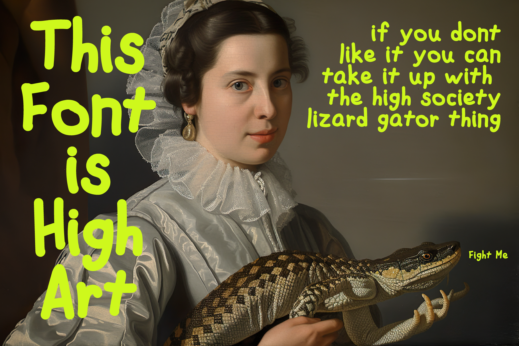 Historical portrait with neon font overlay featuring playful text. Keywords: unique fonts, digital mockup, graphic design resource, creative typography.