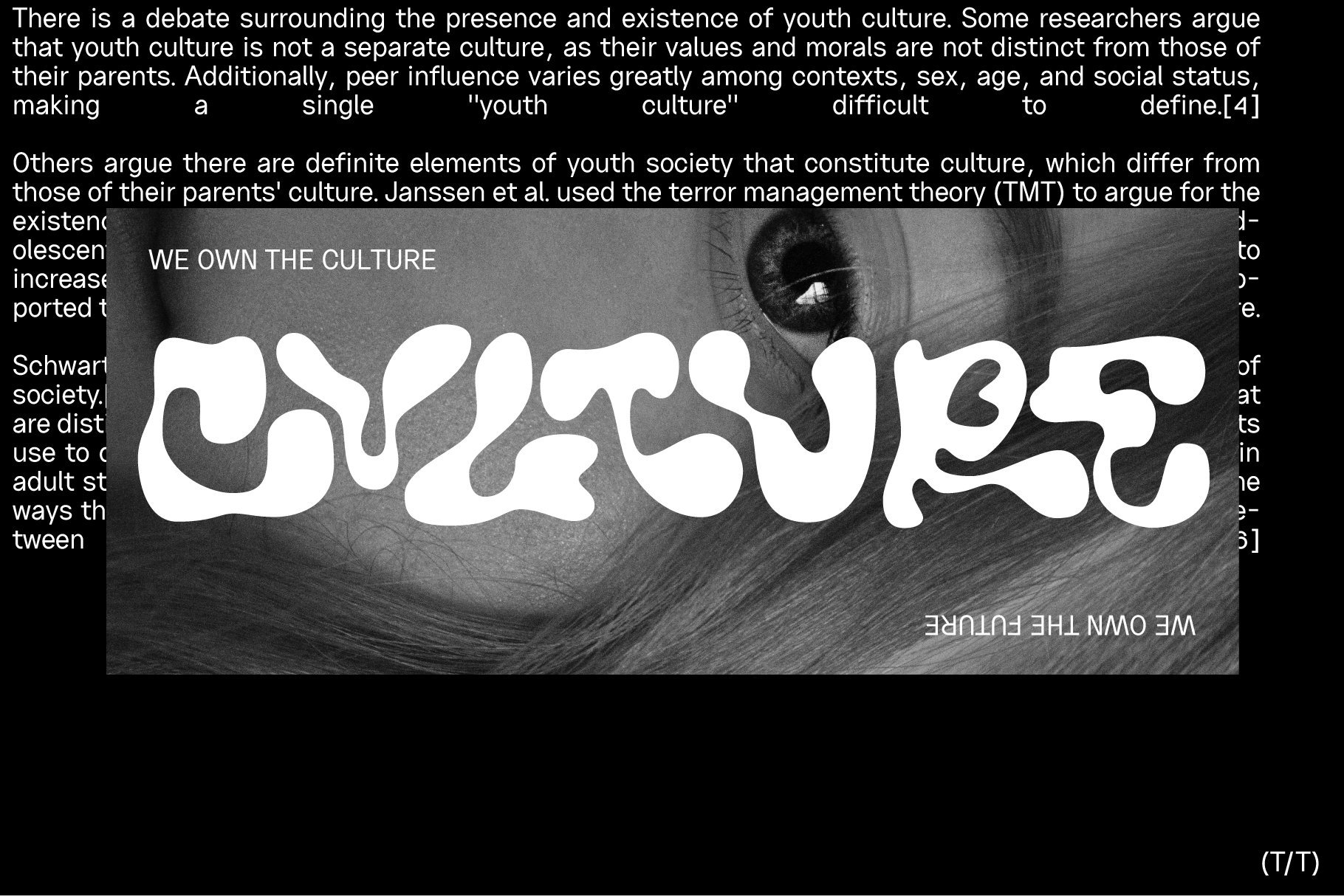 Abstract poster design featuring bold white letters spelling culture over a grayscale background with eye detail perfect for graphic designers and creatives
