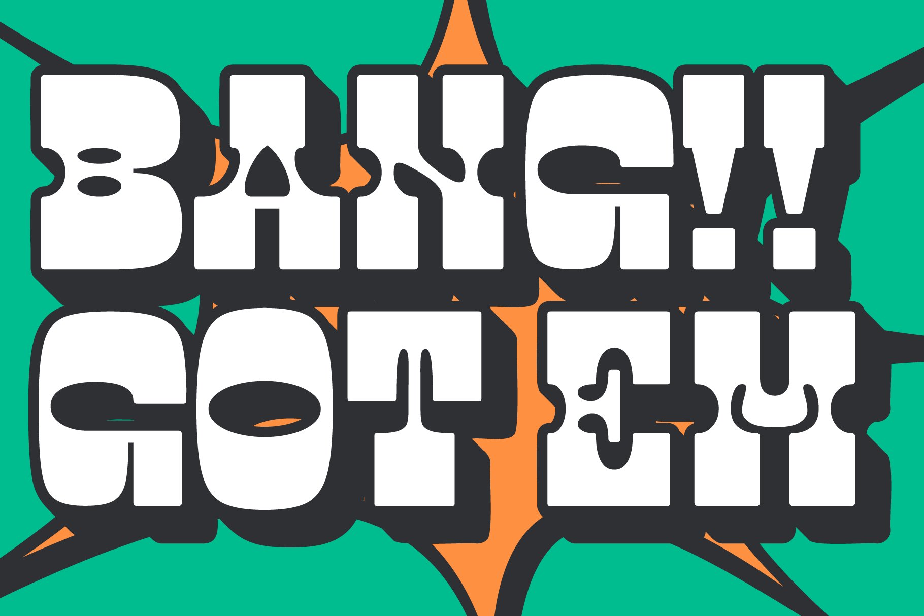 Retro comic-style graphic with bold text Bang Got Em in white and black over teal background orange burst perfect for designers seeking creative typography