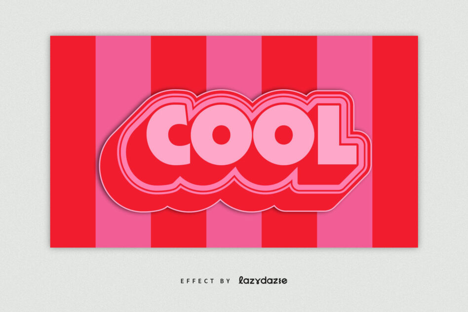 Rounded COOL letters in pink outline with layered effect on striped background