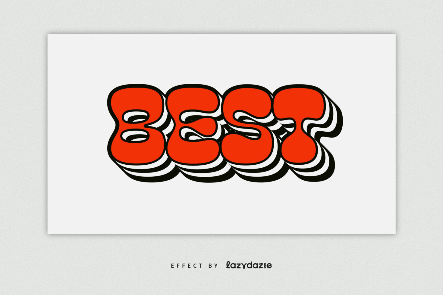3D bold retro font graphic with the word BEST in red and black layers on white background. Suitable for typography designs and vintage style projects.