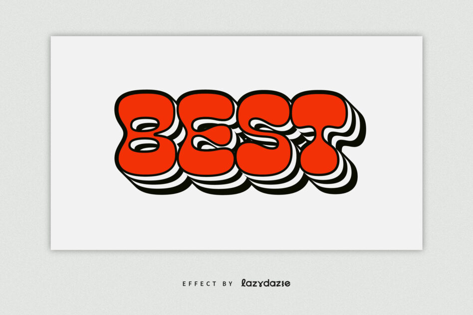 Red balloon style rounded lettering with layered black outline stroke