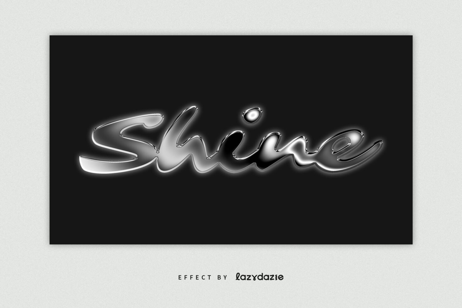 Chrome text effect displaying the word Shine with a metallic glow on a dark background. Perfect for graphic designers and typography enthusiasts.