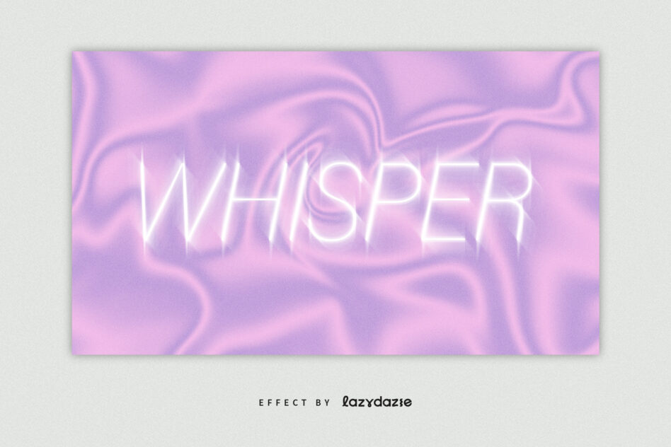 Neon glowing WHISPER text on soft pink liquid swirl background