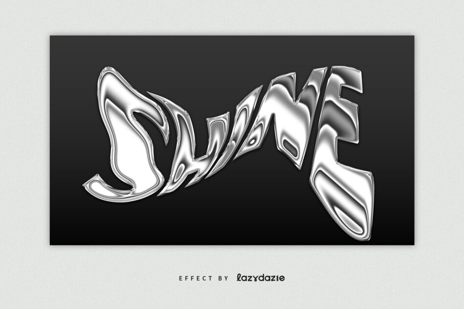 Liquid metal text effect displaying Silver in white chrome against dark backdrop